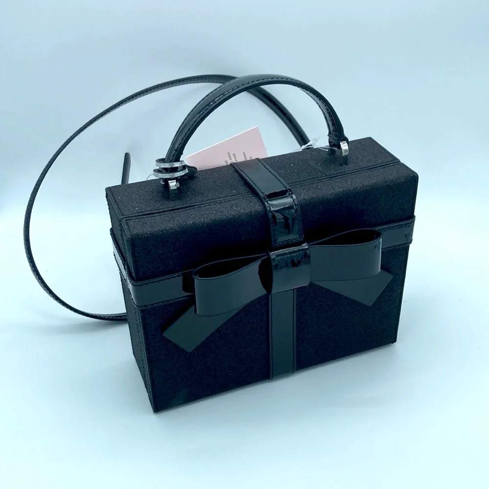 NWT KATE SPADE BLACK WRAPPING PARTY GIFT BOX CROSSBODY
